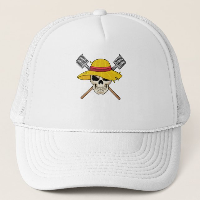 Skull with Hat as Farmer with Rake (Front)