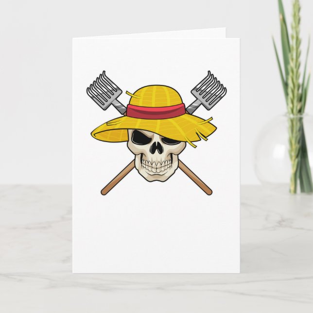 Skull with Hat as Farmer with Rake Card (Front)