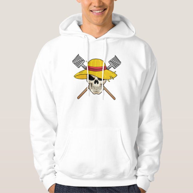 Skull with Hat as Farmer with Rake Hoodie (Front)