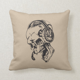 Skull With Headphone Throw Pillow