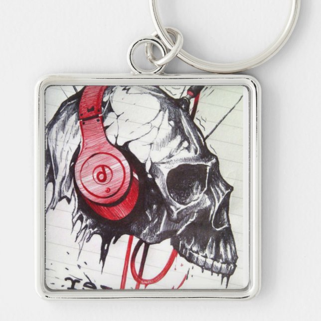 Skull with Headphones Design Keychain (Front)
