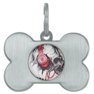 Skull with Headphones Design Pet Tag
