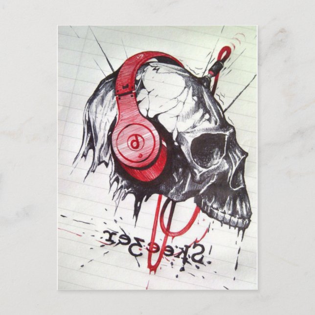 Skull with Headphones Design Postcard (Front)
