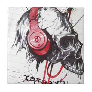 Skull with Headphones Design Tile
