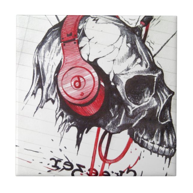 Skull with Headphones Design Tile (Front)
