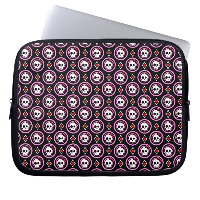 Skull with heart and bow design laptop sleeve (Front)