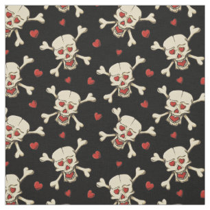 Skull with Hearts Pattern Fabric