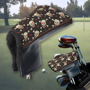 Skull with Hearts Pattern Golf Head Cover