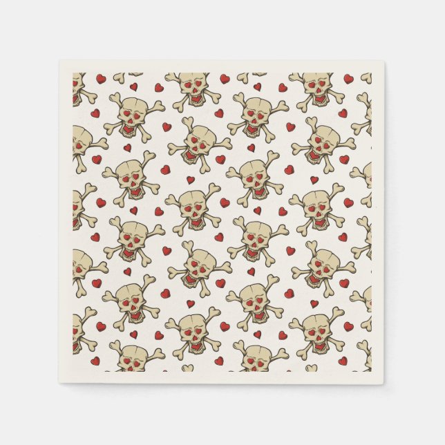 Skull with Hearts Pattern Napkin (Front)