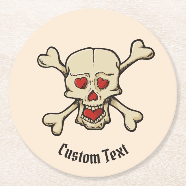 Skull with Hearts Round Paper Coaster (Front)