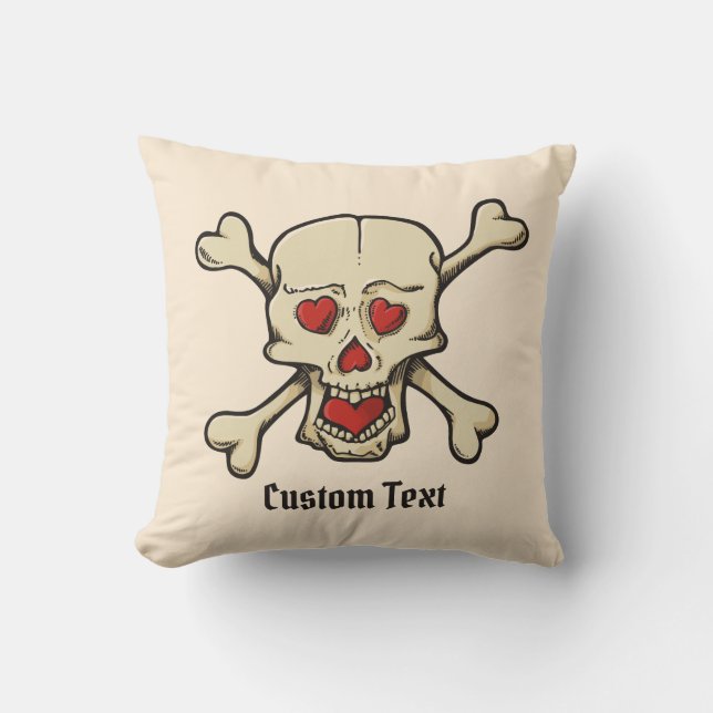 Skull with Hearts Throw Pillow (Front)