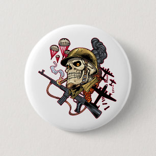 Skull with Helmet, Airplanes and Bombs 2 Inch Round Button