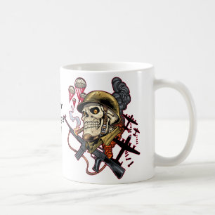 Skull with Helmet, Airplanes and Bombs Coffee Mug