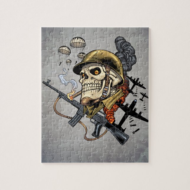 Skull with Helmet, Airplanes and Bombs Jigsaw Puzzle (Vertical)