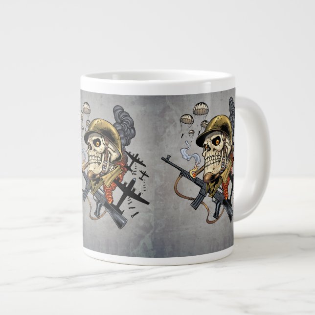 Skull with Helmet, Airplanes and Bombs Large Coffee Mug (Front Right)