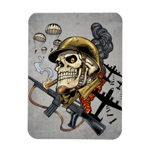 Skull with Helmet, Airplanes and Bombs Magnet