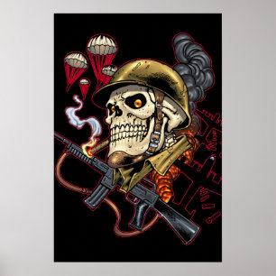 Skull with Helmet, Airplanes and Bombs Poster
