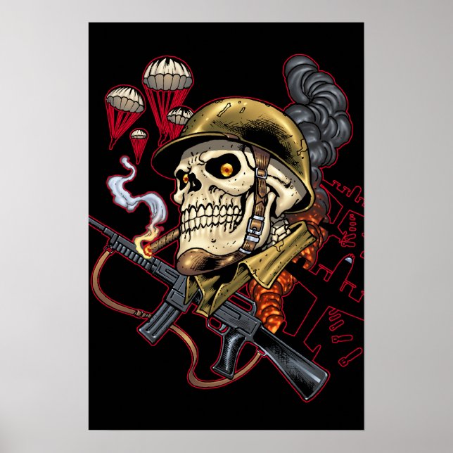Skull with Helmet, Airplanes and Bombs Poster (Front)