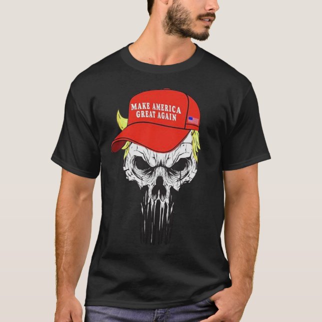 Skull with iconic Trump Hair president T-Shirt (Front)