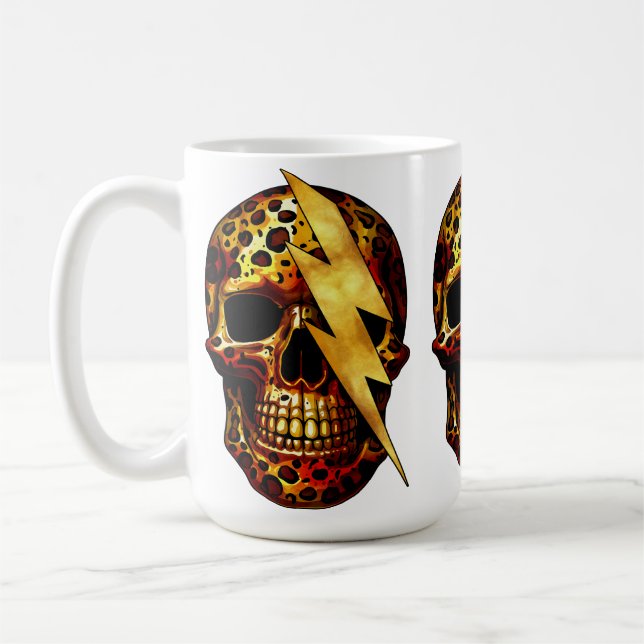 Skull with Leopard Print & Gold Spark Coffee Mug (Left)