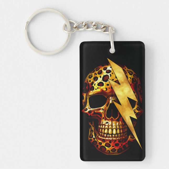 Skull with Leopard Print & Gold Spark Keychain (Front)