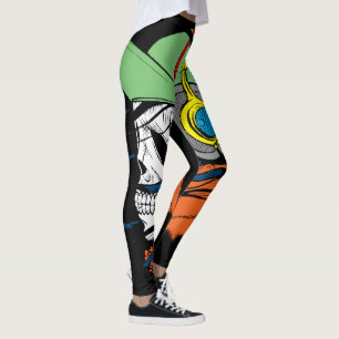 Skull With Long Hair, Green Cap and Headphones Leggings