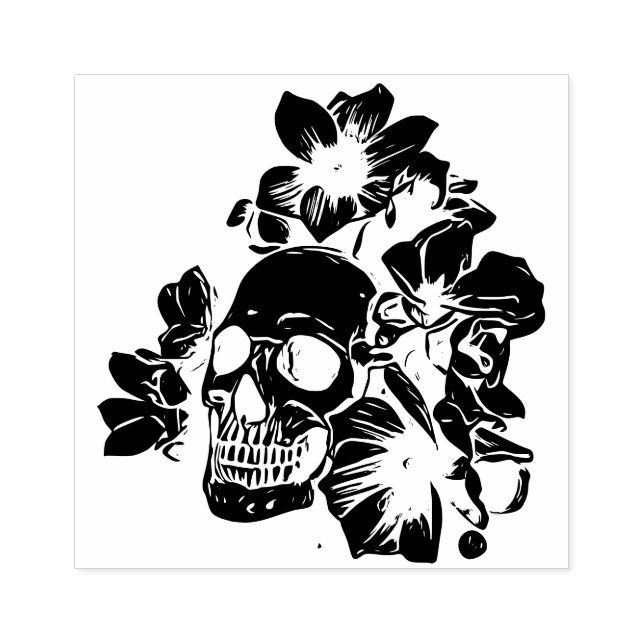 Skull with Magnolia Flowers Rubber Stamp (Imprint)