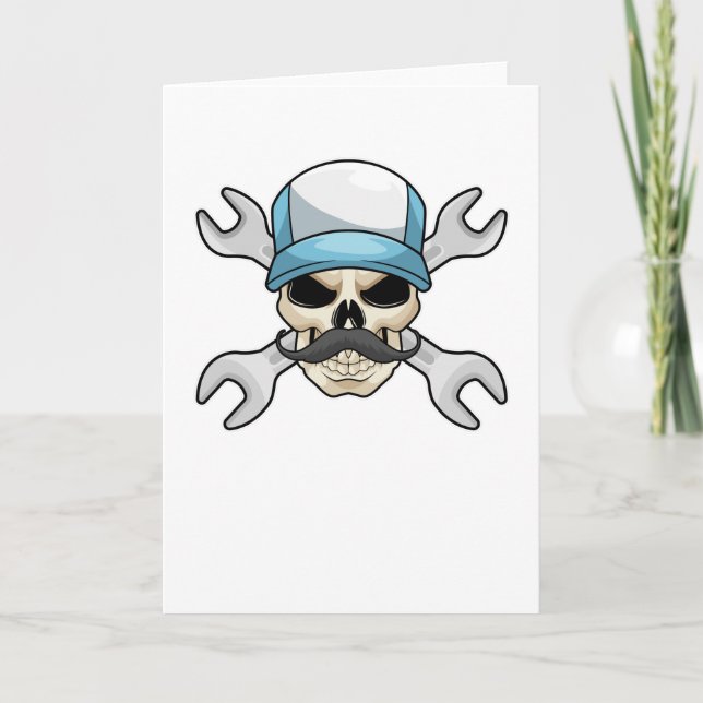 Skull with Moustache & Wrench Card (Front)