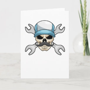 Skull with Moustache & Wrench Card