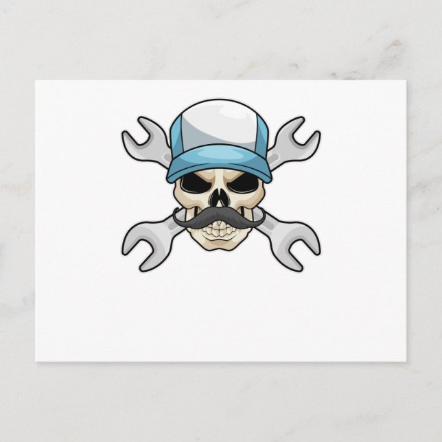 Skull with Moustache & Wrench Postcard (Front)