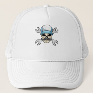 Skull with Moustache & Wrench Trucker Hat