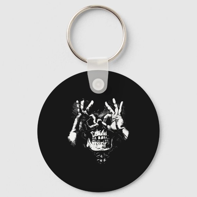 Skull With Ok Pattern Graphic  Keychain (Front)