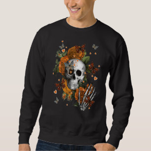 Skull with Orange Flowers & Butterflies Dark Humou Sweatshirt