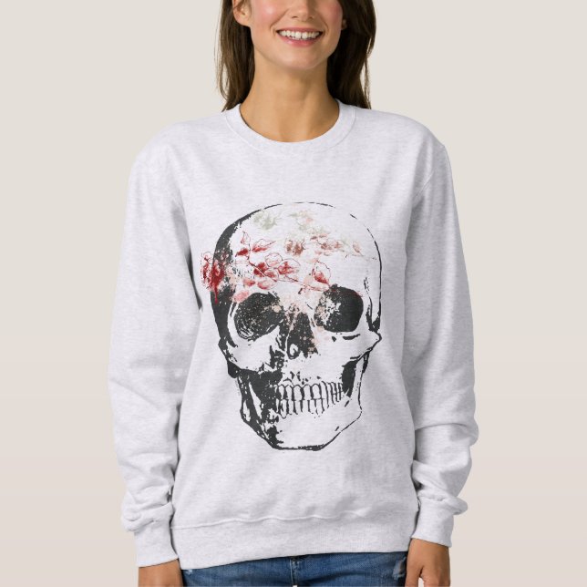 Skull With Pen and Ink Roses Sweatshirt (Front)