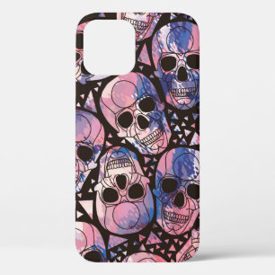 Skull with polygonal ornament. Halloween. Seamless iPhone 12 Case