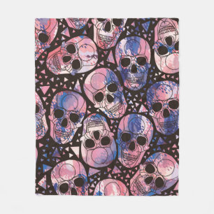 Skull with polygonal ornament. Halloween. Seamless Fleece Blanket