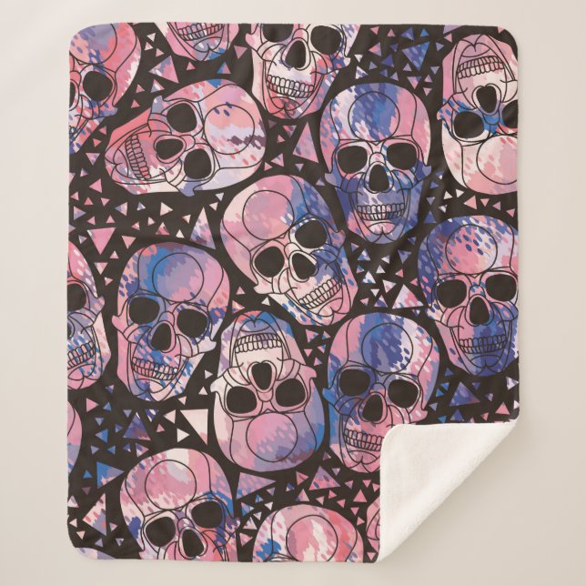 Skull with polygonal ornament. Halloween. Seamless Sherpa Blanket (Front)