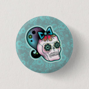 Skull with Ponytail Button