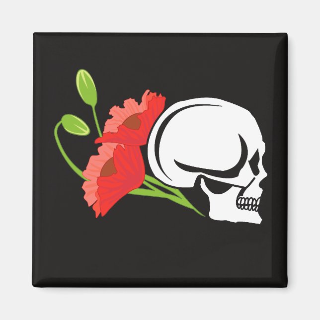 Skull with poppies magnet (Front)