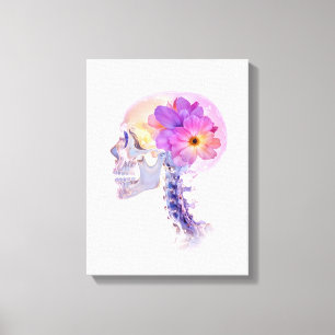 Skull With Purple Flower Canvas Print