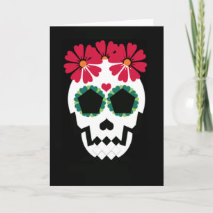 Skull With Red Flowers Greeting Card