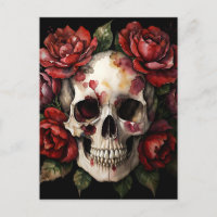 Skull WIth Red Roses Watercolor