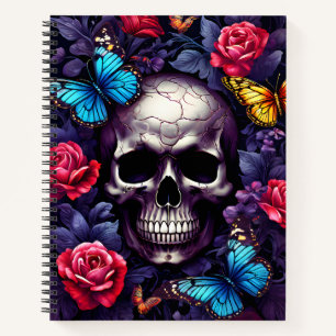 Skull with Roses and Butterflies Goth Notebook