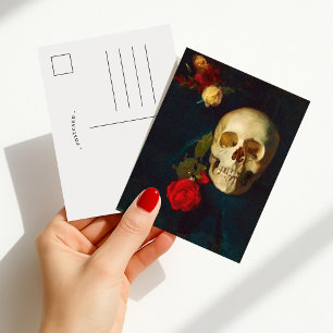 Skull with Roses   Carl Schuch Postcard