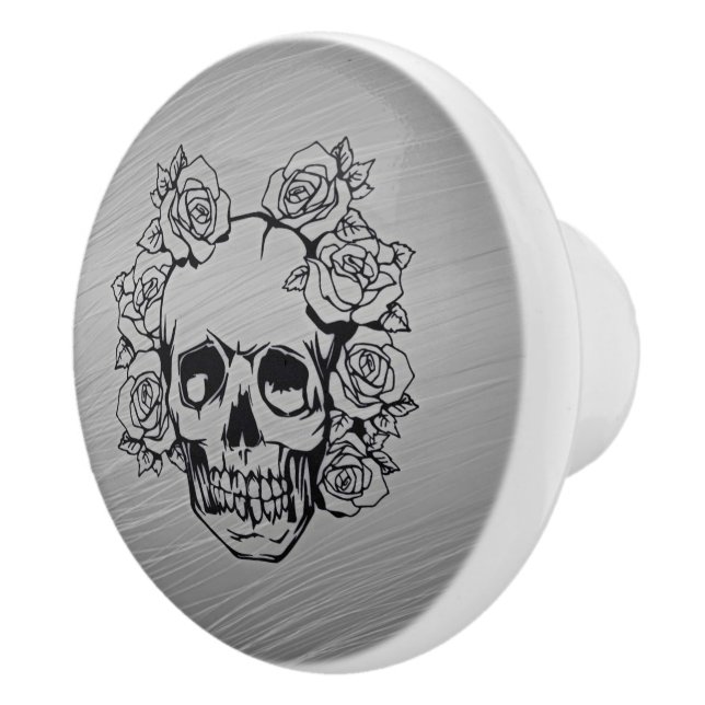 skull with roses ceramic knob (Right)