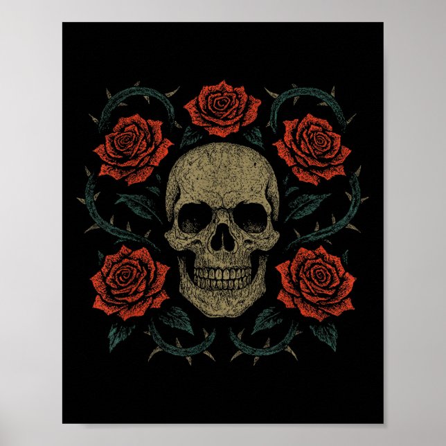 Skull With Roses Gothic Floral Dark Aesthetic Appa Poster (Front)