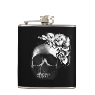 Skull with roses hip flask