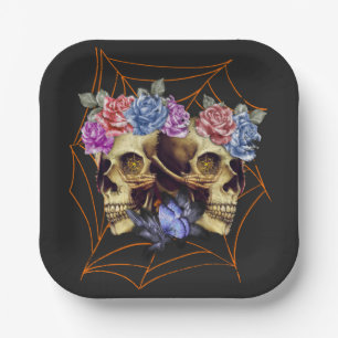 Skull with Roses Paper Plate