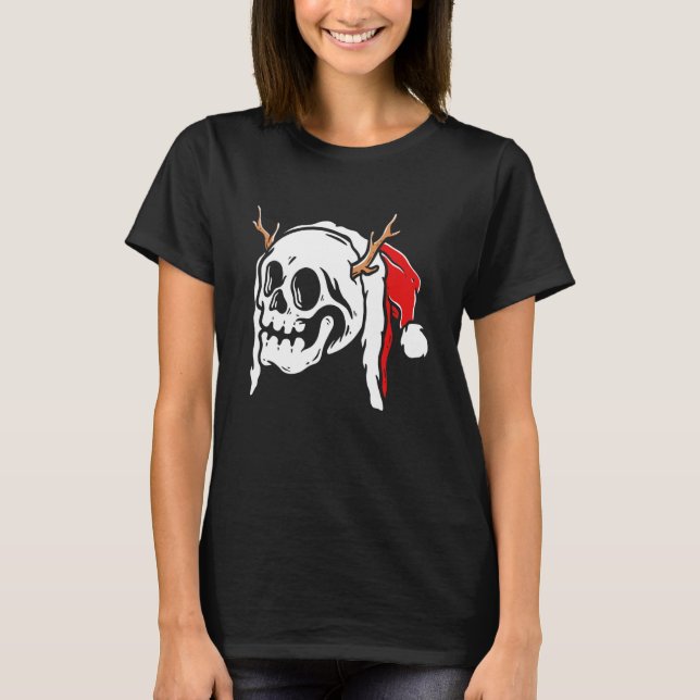 Skull With Santa Hat Christmas Pajama Skeleton X M T-Shirt (Front)