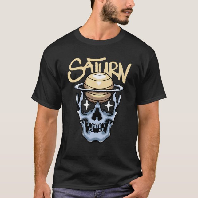 Skull with Saturn Planet streetwear  T-Shirt (Front)